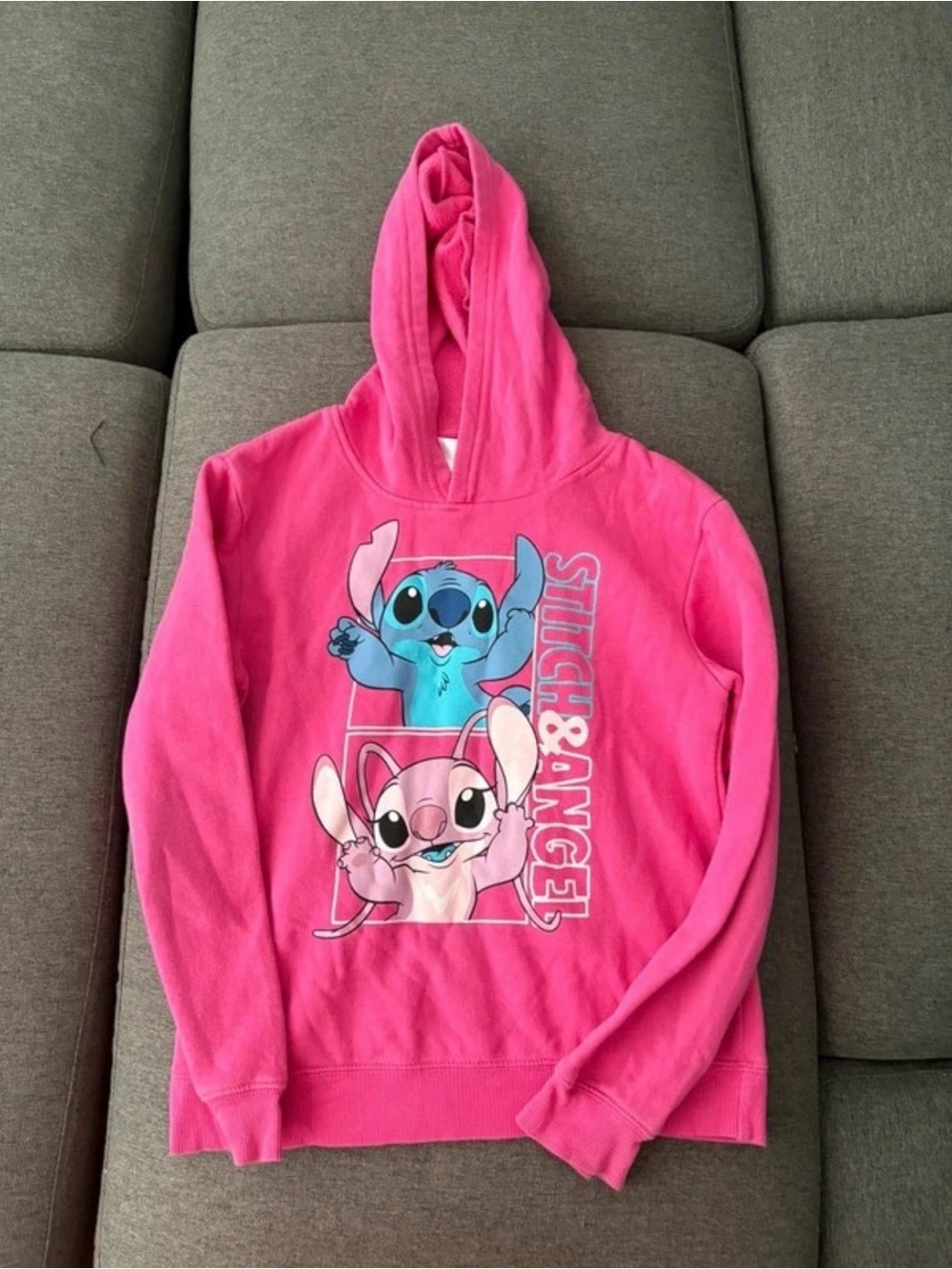 Disney Girls Hot Pink Stitch & Angel Hooded Sweatshirt